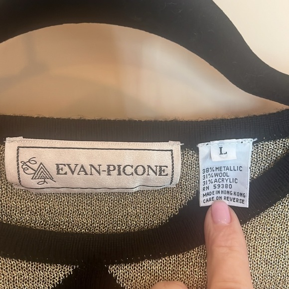 Evan Picone vintage ladies sweater size large argyle shape metallic gold / wool - Picture 6 of 9